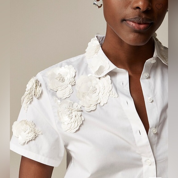J Crew - Collection cropped button-up shirt with floral appliqués - White - Picture 3 of 5